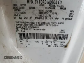 2008 Ford Super Duty F-250 SRW XL with VIN 1FTSX20Y68ED45859, listed as a Copart auction lot 48978735 with 438,078 mi miles and Salvage Title. Bid and sale history available at carsss.com. Image 14.
