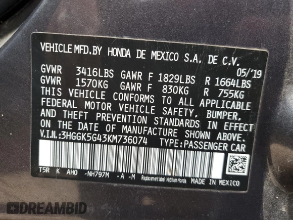 2019 Honda Fit LX with VIN 3HGGK5G43KM736074, listed as a Copart auction lot 84962294 with 120,809 mi miles and Non Repairable. Bid and sale history available at DreamBid. Image 12.