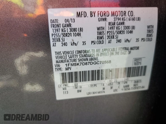 2013 Ford Explorer XLT z VIN 1FM5K7D87DGC70568, wystawiony jako Copart lot #57881975 z przebiegiem 201 403 mil mil oraz Szkoda całkowita • Salvage title. Historia ofert i sprzedaży dostępna na DreamBid. Obrazek 14.