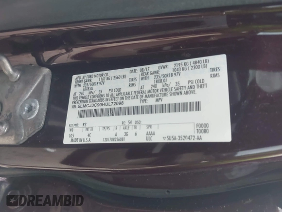 2017 Lincoln MKC Reserve z VIN 5LMCJ3C90HUL72098, wystawiony jako IAAI lot #41300727 z przebiegiem 74 507 mil mil oraz . Historia ofert i sprzedaży dostępna na DreamBid. Obrazek 9.