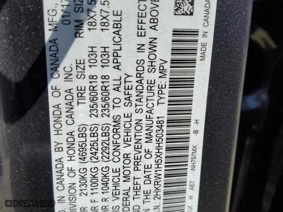 2017 Honda CR-V EX with VIN 2HKRW1H5XHH503481, listed as a Copart auction lot 51766825 with 36,904 mi miles and Salvage Title. Bid and sale history available at carsss.com. Image 14.