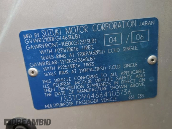 2006 Suzuki Grand Vitara XSport with VIN JS3TD944664103736, listed as a Copart auction lot 51760925 with 91,493 mi miles and Clean title. Bid and sale history available at DreamBid. Image 13.