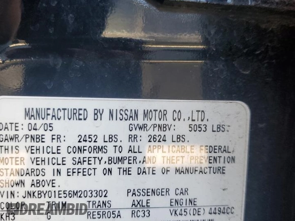 2006 Infiniti M Sport z VIN JNKBY01E56M203302, wystawiony jako Copart lot #85528514 z przebiegiem 199 489 mil mil oraz Szkoda całkowita • Salvage title. Historia ofert i sprzedaży dostępna na DreamBid. Obrazek 13.