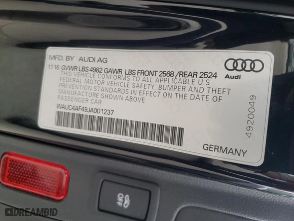 2018 Audi S4 Prestige with VIN WAUC4AF49JA001237, listed as a Copart auction lot 59660642 with 24,674 mi miles. Bid and sale history available at carsss.com. Image 10.