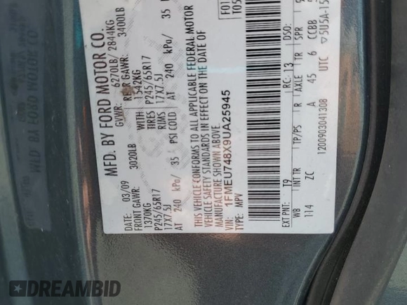 2009 Ford Explorer Eddie Bauer z VIN 1FMEU748X9UA25945, wystawiony jako Copart lot #61073115 z przebiegiem 126 141 mil mil oraz Szkoda całkowita • Salvage title. Historia ofert i sprzedaży dostępna na DreamBid. Obrazek 13.