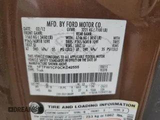 2012 Ford F-150 XL with VIN 1FTFW1CF0CKD42555, listed as a Copart auction lot 50559525 with 101,757 mi miles and Salvage Title. Bid and sale history available at carsss.com. Image 12.