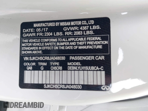 2018 Infiniti QX30 Premium with VIN SJKCH5CR8JA048030, listed as a IAAI auction lot 41097383 with 131,820 mi miles and . Bid and sale history available at DreamBid. Image 9.