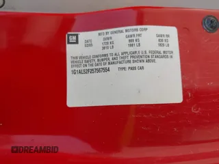 2005 Chevrolet Cobalt LS with VIN 1G1AL52F257567554, listed as a IAAI auction lot 41789152 with Not Provided miles and . Bid and sale history available at DreamBid. Image 9.