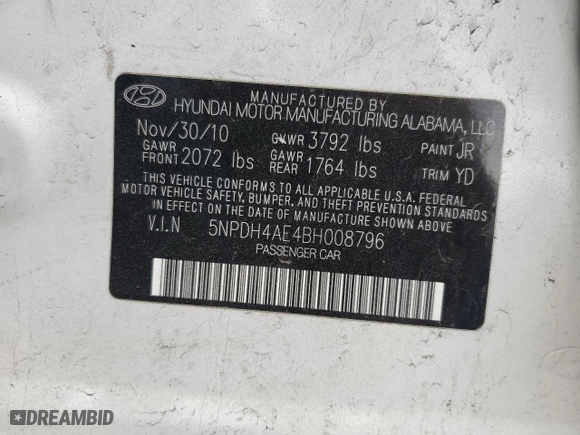 2011 Hyundai Elantra GLS PZEV with VIN 5NPDH4AE4BH008796, listed as a Copart auction lot 48907815 with 0 mi miles and Salvage Title. Bid and sale history available at carsss.com. Image 15.