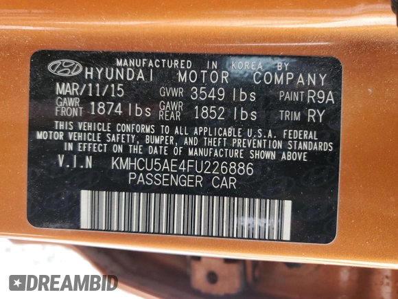 2015 Hyundai Accent Sport with VIN KMHCU5AE4FU226886, listed as a Copart auction lot 44789755 with 118,907 mi miles and Salvage Title. Bid and sale history available at carsss.com. Image 13.