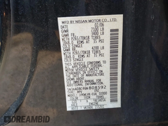 2006 Infiniti QX56 z VIN 5N3AA08C46N808592, wystawiony jako IAAI lot #41483260 z przebiegiem Nie podano mil oraz . Historia ofert i sprzedaży dostępna na DreamBid. Obrazek 9.