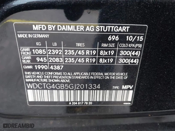 2016 Mercedes-Benz GLA with VIN WDCTG4GB5GJ201334, listed as a IAAI auction lot 41395492 with 109,043 mi miles. Bid and sale history available at carsss.com. Image 9.