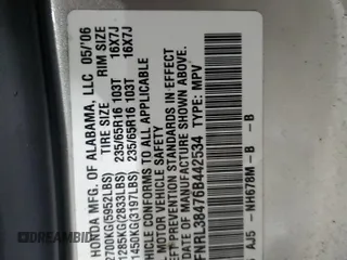 2006 Honda Odyssey EX with VIN 5FNRL38476B442534, listed as a Copart auction lot 44489865 with 0 mi miles and Salvage Title. Bid and sale history available at carsss.com. Image 13.