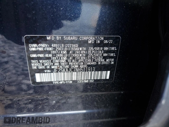 2022 Subaru Forester Sport with VIN JF2SKAJC7NH511913, listed as a Copart auction lot 79430344 with 31,142 mi miles and Salvage Title. Bid and sale history available at carsss.com. Image 14.