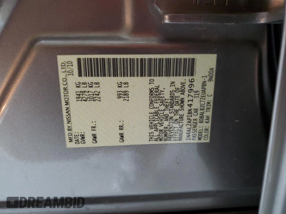 2011 Nissan Altima 2.5 SL with VIN 1N4AL2AP1BN417996, listed as a Copart auction lot 74281024 with 167,695 mi miles and Salvage Title. Bid and sale history available at carsss.com. Image 15.