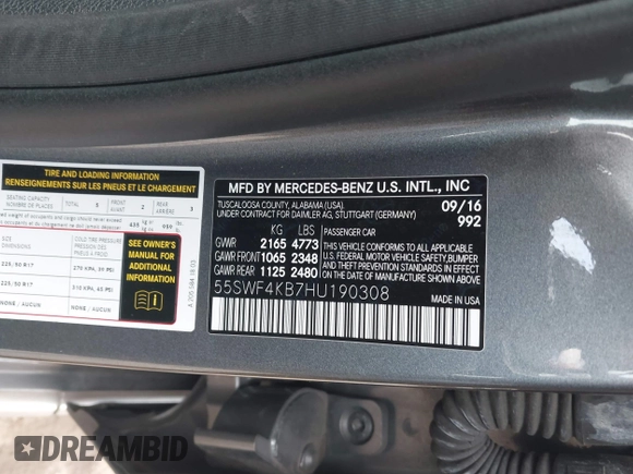 2017 Mercedes-Benz C 300 with VIN 55SWF4KB7HU190308, listed as a IAAI auction lot 41138140 with 71,732 mi miles and . Bid and sale history available at carsss.com. Image 9.