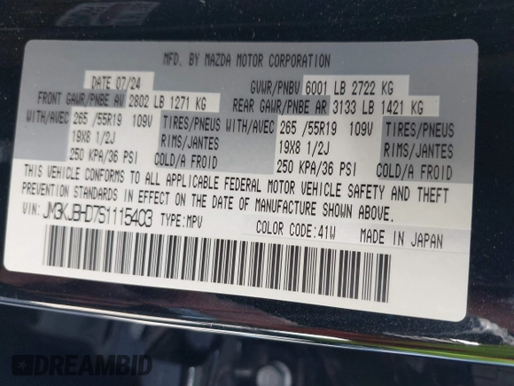 2025 Mazda CX-70 Preferred with VIN JM3KJBHD7S1115403, listed as a IAAI auction lot 42504874 with 21,747 mi miles and . Bid and sale history available at DreamBid. Image 9.