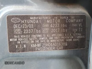 2004 Hyundai Sonata with VIN KMHWF25H04A016388, listed as a Copart auction lot 42182035 with 172,752 mi miles and Clean Title. Bid and sale history available at carsss.com. Image 12.