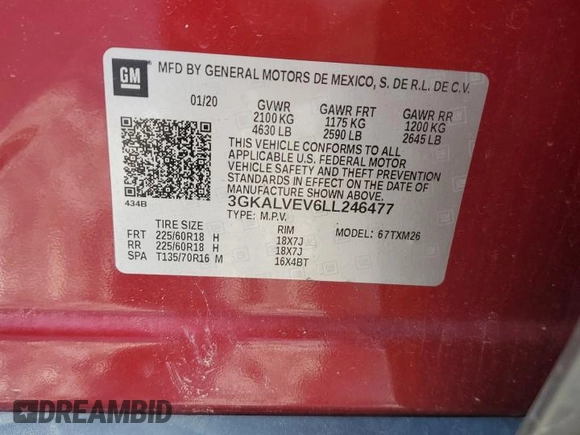 2020 GMC Terrain SLT с VIN 3GKALVEV6LL246477, выставлен на аукционе Copart как лот 57097355 с пробегом 100 902 миль миль и Списание • Salvage title. История ставок и продаж доступна на DreamBid. Изображение 12.