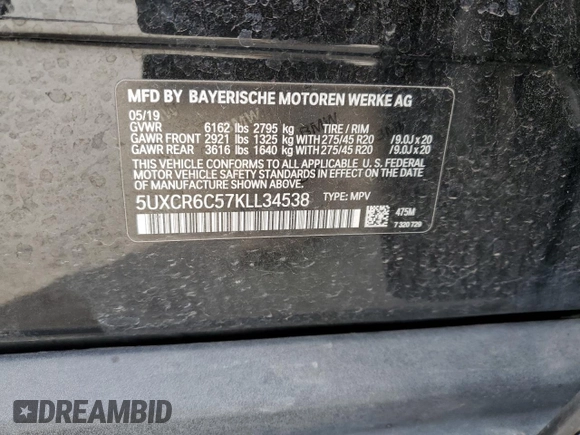 2019 BMW X5 xDrive40i with VIN 5UXCR6C57KLL34538, listed as a Copart auction lot 50252445 with 108,588 mi miles and Salvage Title. Bid and sale history available at carsss.com. Image 14.