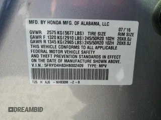 2017 Acura MDX w/Advance Pkg with VIN 5FRYD4H83HB002409, listed as a Copart auction lot 46535175 with 60,819 mi miles and Salvage Title. Bid and sale history available at carsss.com. Image 13.