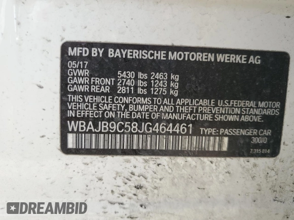 2018 BMW 5 Series M550i xDrive with VIN WBAJB9C58JG464461, listed as a Copart auction lot 53626575 with 62,436 mi miles and Salvage Title. Bid and sale history available at carsss.com. Image 13.