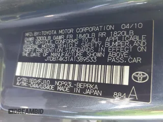 2010 Toyota Yaris с VIN JTDBT4K31A1389533, выставлен на аукционе IAAI как лот 42110162 с пробегом 183 357 миль миль и . История ставок и продаж доступна на DreamBid. Изображение 9.