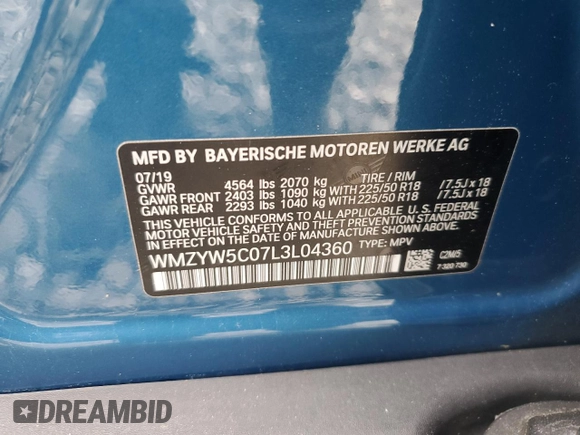 2020 MINI Countryman Cooper with VIN WMZYW5C07L3L04360, listed as a Copart auction lot 59666645 with 78,282 mi miles and Salvage title. Bid and sale history available at DreamBid. Image 12.