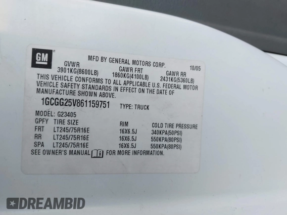 2006 Chevrolet Express Cargo Van with VIN 1GCGG25V861159751, listed as a IAAI auction lot 41121656 with 190,252 mi miles. Bid and sale history available at carsss.com. Image 9.