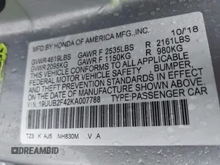 2019 Acura TLX Technology with VIN 19UUB2F42KA007788, listed as a IAAI auction lot 41970877 with 104,356 mi miles and . Bid and sale history available at DreamBid. Image 9.