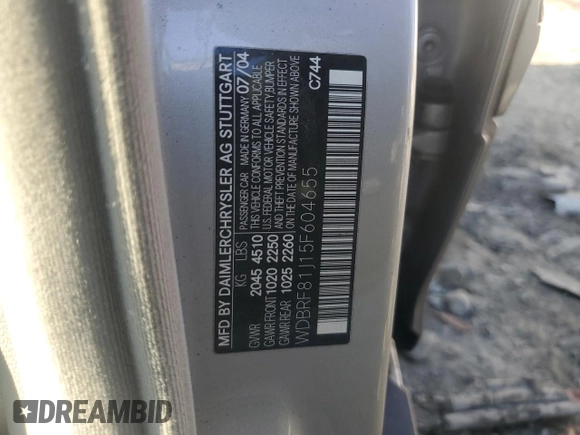 2005 Mercedes-Benz C 240 with VIN WDBRF81J15F604655, listed as a Copart auction lot 82845524 with 168,747 mi miles and Salvage Title. Bid and sale history available at DreamBid. Image 14.