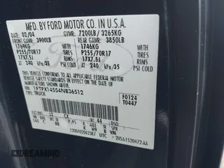 2004 Ford F-150 XLT с VIN 1FTPX14554NB36512, выставлен на аукционе IAAI как лот 42226802 с пробегом 96 936 миль миль и . История ставок и продаж доступна на DreamBid. Изображение 9.