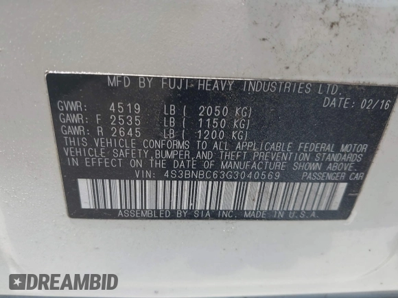 2016 Subaru Legacy Premium с VIN 4S3BNBC63G3040569, выставлен на аукционе IAAI как лот 42326253 с пробегом 116 844 миль миль и . История ставок и продаж доступна на DreamBid. Изображение 9.