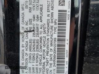 2019 Honda CR-V LX z VIN 2HKRW6H30KH227069, wystawiony jako Copart lot #57598525 z przebiegiem 72 661 mil mil oraz Szkoda całkowita • Salvage title. Historia ofert i sprzedaży dostępna na DreamBid. Obrazek 13.