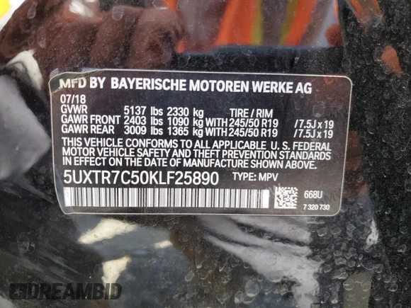 2019 BMW X3 sDrive30i z VIN 5UXTR7C50KLF25890, wystawiony jako Copart lot #56860855 z przebiegiem 142 832 mil mil oraz Szkoda całkowita • Salvage title. Historia ofert i sprzedaży dostępna na DreamBid. Obrazek 13.