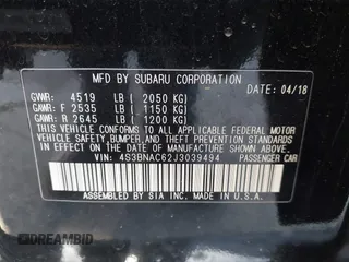 2018 Subaru Legacy Premium with VIN 4S3BNAC62J3039494, listed as a IAAI auction lot 41956327 with 90,705 mi miles. Bid and sale history available at carsss.com. Image 9.