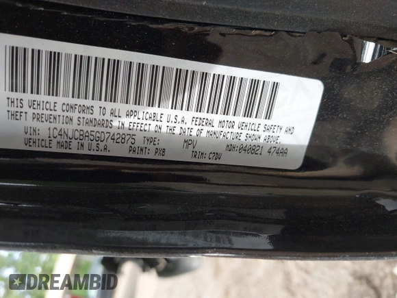 2016 Jeep Compass Sport с VIN 1C4NJCBA5GD742875, выставлен на аукционе IAAI как лот 42130832 с пробегом Не указан миль и . История ставок и продаж доступна на DreamBid. Изображение 9.
