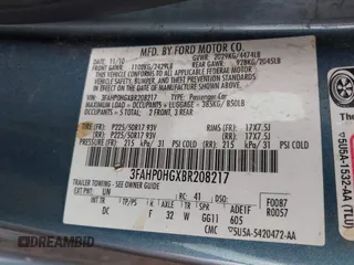 2011 Ford Fusion SE with VIN 3FAHP0HGXBR208217, listed as a IAAI auction lot 42098773 with 189,392 mi miles. Bid and sale history available at carsss.com. Image 9.