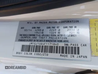 2015 Mazda 6 i Sport with VIN JM1GJ1U64F1171840, listed as a IAAI auction lot 41410088 with 129,691 mi miles and . Bid and sale history available at DreamBid. Image 9.