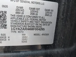 2021 Cadillac XT4 FWD Luxury with VIN 1GYAZAR44MF004295, listed as a IAAI auction lot 42196752 with 69,311 mi miles and . Bid and sale history available at DreamBid. Image 9.