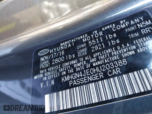 2017 Genesis G80 3.8L with VIN KMHGN4JE0HU203388, listed as a IAAI auction lot 41677912 with 139,590 mi miles. Bid and sale history available at carsss.com. Image 9.