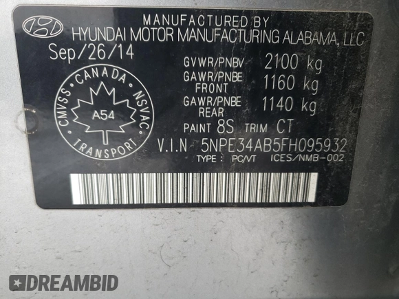 2015 Hyundai Sonata Limited z VIN 5NPE34AB5FH095932, wystawiony jako Copart lot #61799995 z przebiegiem 270 615 mil mil oraz Szkoda całkowita • Salvage title. Historia ofert i sprzedaży dostępna na DreamBid. Obrazek 12.