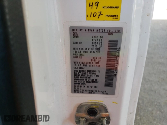 2019 Nissan NV200 S с VIN 3N6CM0KN1KK701486, выставлен на аукционе Copart как лот 57348785 с пробегом 133 891 миль миль и Списание • Salvage title. История ставок и продаж доступна на DreamBid. Изображение 13.