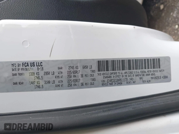 2019 Dodge Grand Caravan GT with VIN 2C4RDGEG3KR511172, listed as a IAAI auction lot 42023269 with 180,229 mi miles and . Bid and sale history available at DreamBid. Image 9.