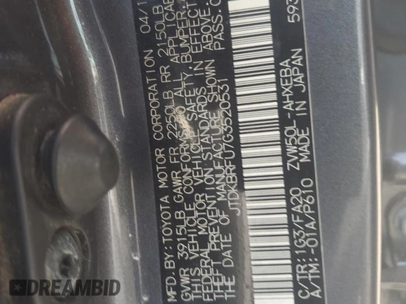 2016 Toyota Prius Two z VIN JTDKBRFU7G3520531, wystawiony jako Copart lot #57690325 z przebiegiem Nie podano mil oraz Czysty tytuł • Clean title. Historia ofert i sprzedaży dostępna na DreamBid. Obrazek 12.