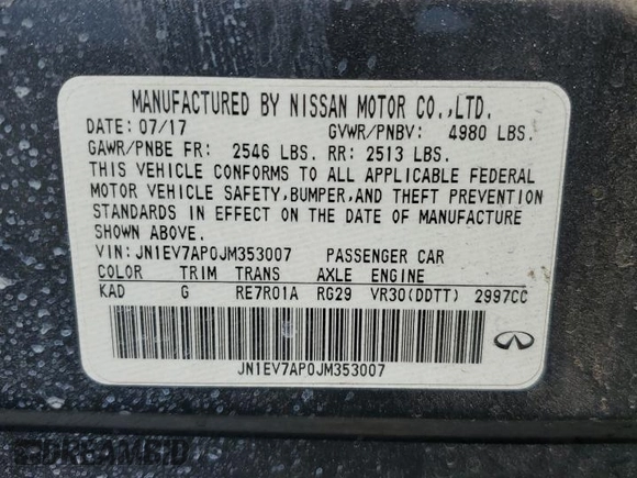 2018 Infiniti Q50 Luxe с VIN JN1EV7AP0JM353007, выставлен на аукционе Copart как лот 52200695 с пробегом 123 507 миль миль и Списание • Salvage title. История ставок и продаж доступна на DreamBid. Изображение 14.