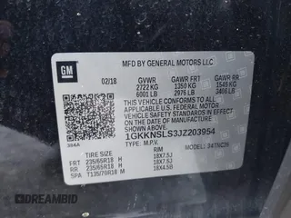 2018 GMC Acadia SLE z VIN 1GKKNSLS3JZ203954, wystawiony jako IAAI lot #41865381 z przebiegiem 99 891 mil mil oraz . Historia ofert i sprzedaży dostępna na DreamBid. Obrazek 9.