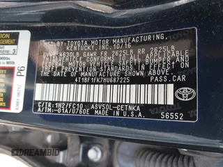 2017 Toyota Camry XLE with VIN 4T1BF1FK7HU687225, listed as a IAAI auction lot 42006107 with 4,807 mi miles. Bid and sale history available at carsss.com. Image 9.