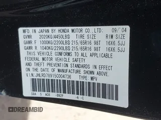 2005 Honda CR-V EX SE with VIN JHLRD78915C004736, listed as a IAAI auction lot 42074538 with 248,714 mi miles. Bid and sale history available at carsss.com. Image 9.