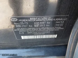 2016 Hyundai Sonata 2.4L SE with VIN 5NPE24AF4GH340064, listed as a IAAI auction lot 41853643 with 1 mi miles. Bid and sale history available at carsss.com. Image 9.